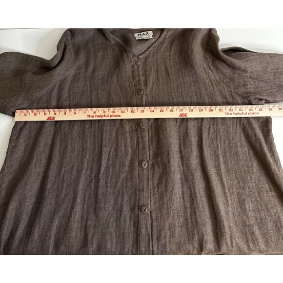 Flax Brown Linen Tunic Top 3/4 Sleeve Button Front Minimalist Women’s Plus Sz 1X - Picture 9 of 12